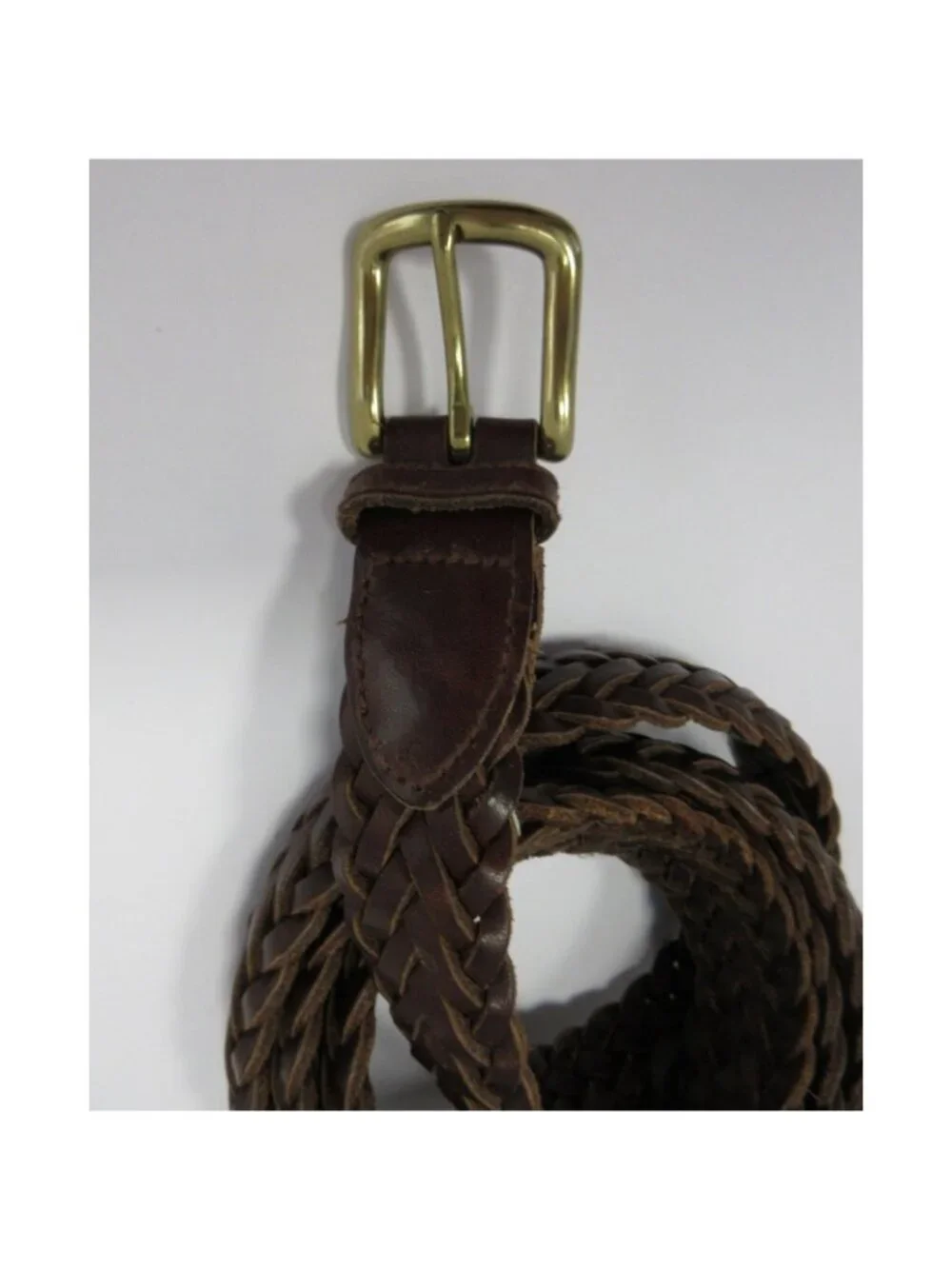 VINTAGE Gap Belt XXL Genuine Leather Braided Brass Buckle Classic